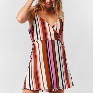 Brown and Pink Retro Striped Sundress